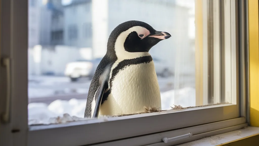 Pingvin a Windows ablakban, amely a Linux telepítésének kompatibilitását szimbolizálja