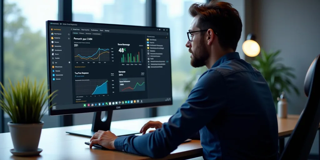Férfi a számítógépnél, a monitoron Windows 11 teljesítményadatok és grafikonok láthatók.