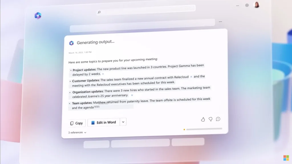 Microsoft 365 Copilot készít összevetést az értekezlet előkészítéshez szükséges témákról.