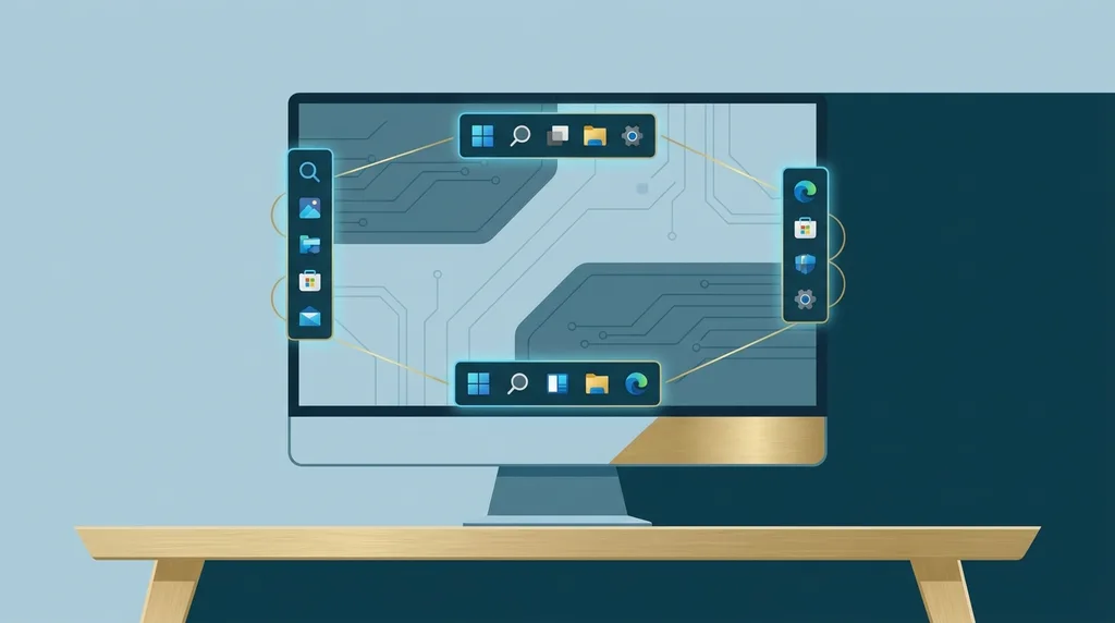 Számítógép képernyője szoftveralkalmazások ikonjaival és taskbarjaival, tükrözve a digitális szoftverkörnyezetet.