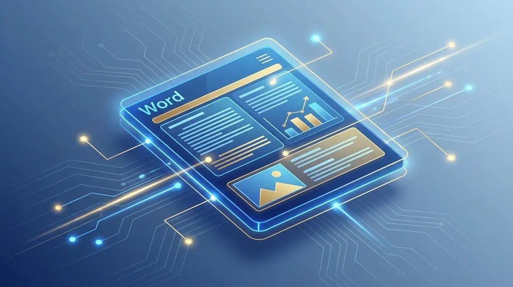 Microsoft Word dokumentum és adatelemzés ikon a digitális technológia háttérrel