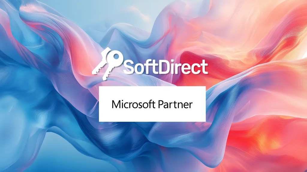 SoftDirect Microsoft Partner logó kék és rózsaszín gradiens háttérrel