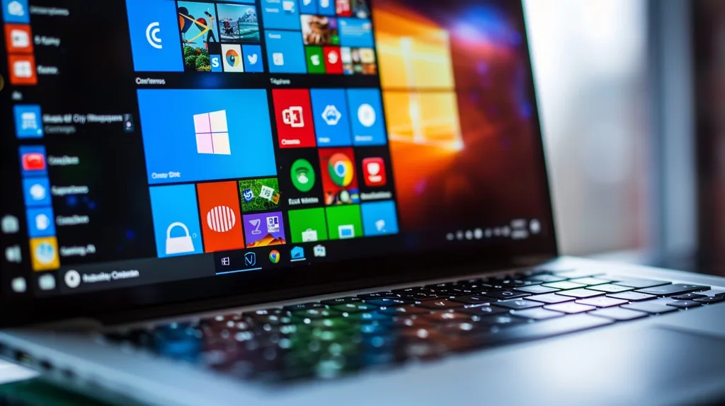 Windows 10 Start menü és alkalmazások egy laptopképernyőjén, felkészülés a támogatás végére.