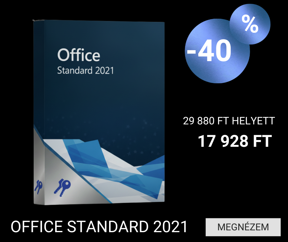 Office Standard 2021 szoftver 40% kedvezménnyel, eredeti ár 29 880 Ft, akciós ár 17 928 Ft.