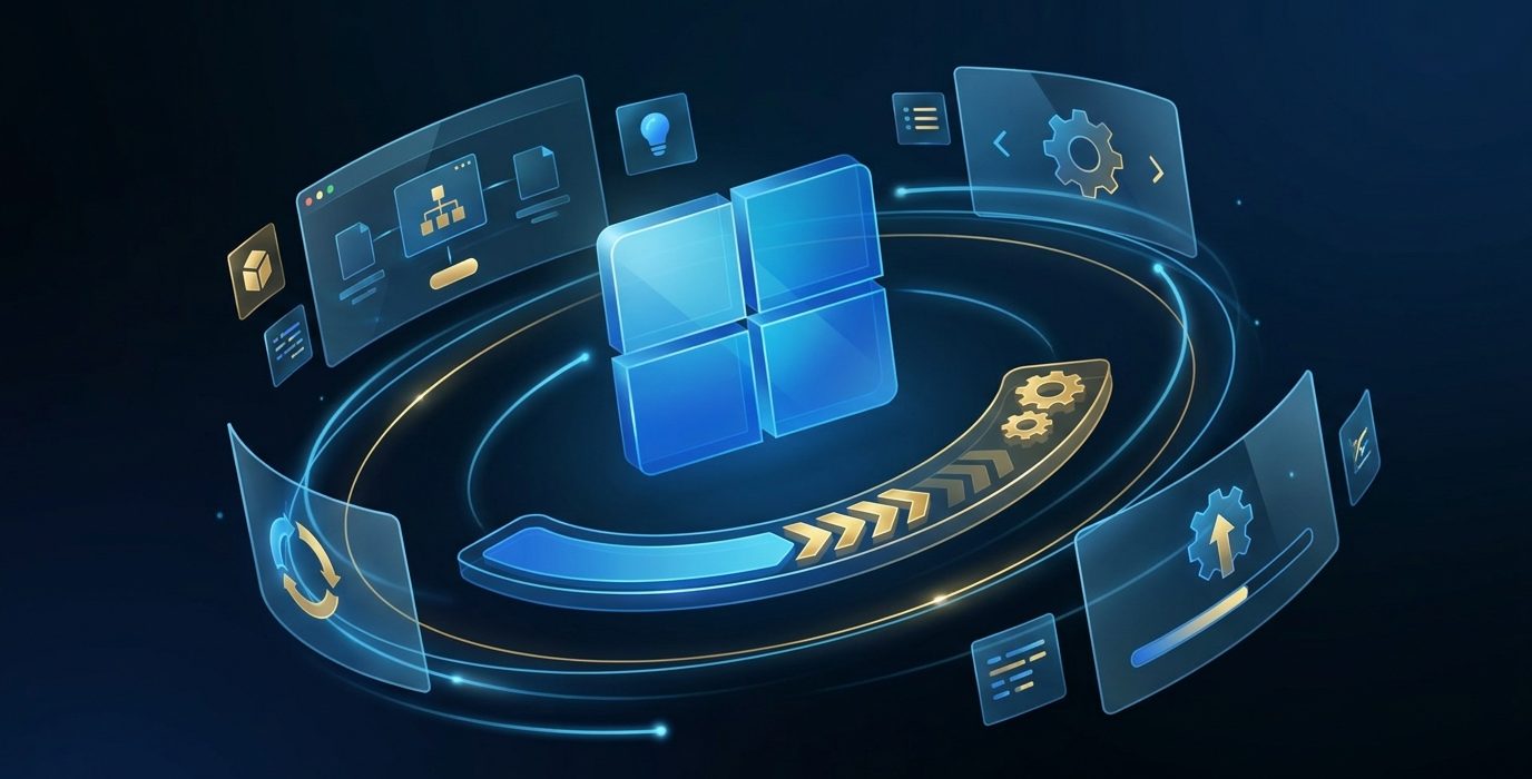 Windows és szoftverek körül forogó technológiai ikon a SoftDirect webáruházhoz.