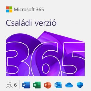 Microsoft 365 Családi verzió csomag logója az alkalmazásokkal és 6 felhasználóval