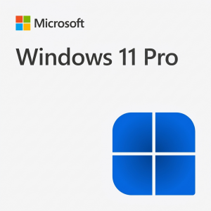 Microsoft Windows 11 Pro operációs rendszer logója és szövege szürke háttéren.