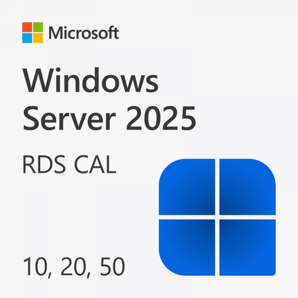 Windows Server 2025 RDS CAL 10, 20, 50 felhasználó licenc Microsoft termékkép logóval.