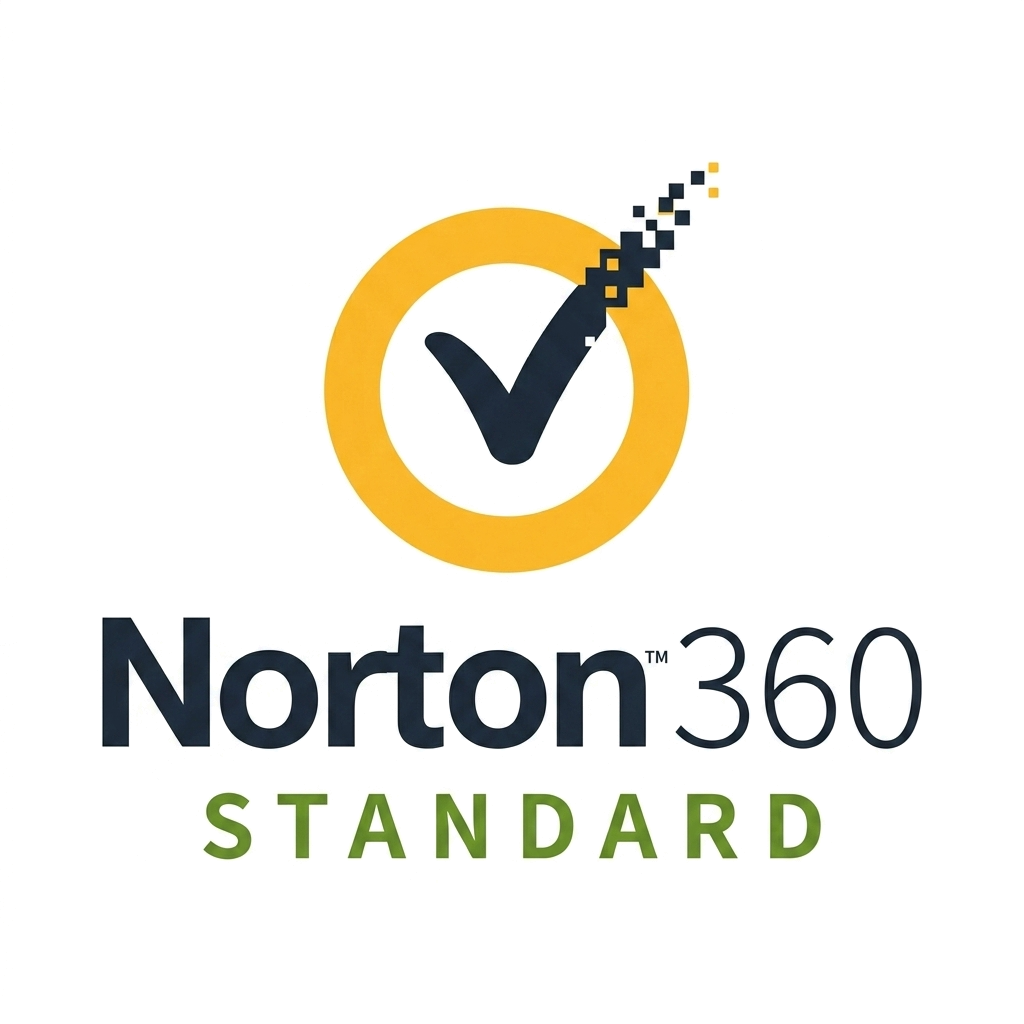 Norton 360 Standard Norton 360 Standard antivírus szoftver logója sárga körrel és fekete pipával