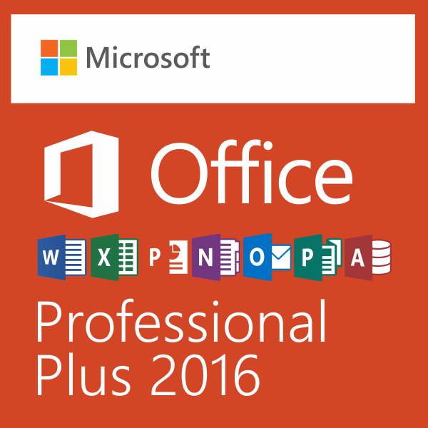 Microsoft Office Professional Plus 2016 szoftvercsomag logója és ikonjai.