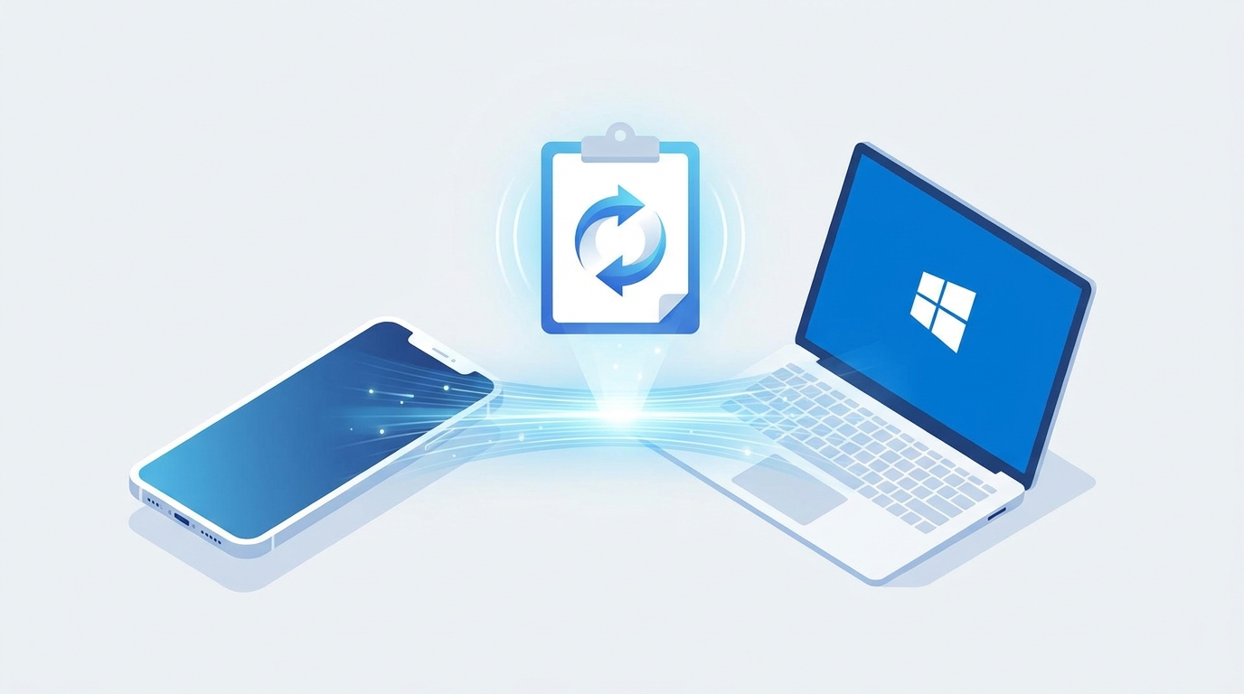 Eszközök közötti szinkronizáció: okostelefon és Windows laptop között adatátvitel szoftverrel.