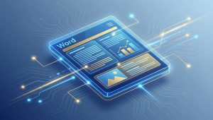 Microsoft Word dokumentum és adatelemzés ikon a digitális technológia háttérrel