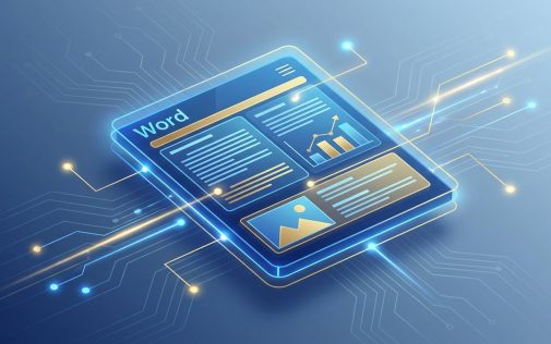Microsoft Word dokumentum és adatelemzés ikon a digitális technológia háttérrel