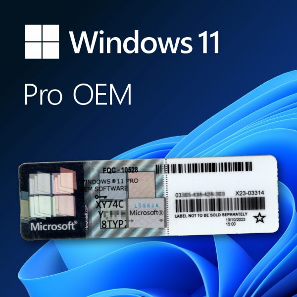 Windows 11 Pro OEM licenc termék kulcs címkével Microsoft szoftver csomagon.