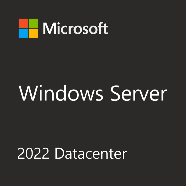 Microsoft Windows Server 2022 Datacenter logó és termék neve sötét háttéren.